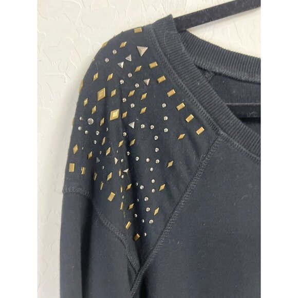 Torrid Sz 00 (US 10) Studded Shoulder Crew Neck Sweatshirt Sweater Black Metal S - Picture 3 of 8